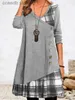 Basic Casual Dresses Autumn 2022 New V-neck Panel Decorative Button Long Sleeve Plaid Print Dress T231109