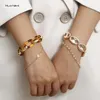 Link Bracelets 4pcs/set Zircon Acrylic Metal Oval Hollow Out Pig Nose Shape Trendy Bracelet Set For Women Party Jewelry Gift Chain