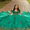 Emerald Green graciös quinceanera klänningar eleganta applikationer ballkleider off axlar glänsande födelsedag vestido de debutante 15 anos prom klänning vestidos de xv anos