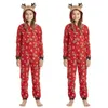 Family Matching Outfits Christmas Moose Print Adults Kids Cute Ear Hooded Rompers Zipper Overalls Jumpsuits Look 231109