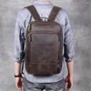 Mochila vintage cavalo louco saco de couro homens viagem laptop masculino computador mochila primeira camada de couro