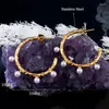 Hoop Earrings Circle Pearl Stainless Steel Gold Color Women Big Earring Jewelry Pendientes Acero Aro Grande Inoxidable E9528S02