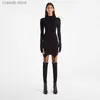 Basic Casual Dresses Women's new fall 2020 solid color long sleeve high neck slim fit hip sexy hook socks dress T231109