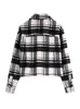 Women's Jackets TRAF Women's Autumn Winter Plaid Jacket Casual Long Sleeved Coat Fashion Color Contrast Single-Breasted Jacket Short Overcoat 231109