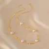 Choker Minar Trendy Pink Color Baroque Freshwater Pearl Charm Necklaces For Women Female 14K Real Gold Plated Copper Necklace