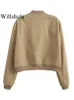 Kurtki damskie WillShela Women Fashion Solid Bomber Płaszcz z kieszeniami Vneck pojedyncze piersi długie rękawy żeńskie eleganckie damskie stroje 231109