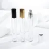 100pcs/lot 10ml Transparent Square Round Glass Spray Perfume Bottle Refillable Empty Bottle Thick Bottom Silver Black Gold Cap