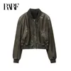 Kvinnors jackor rarf 2023 vintage imitation läder bomber jacka kappa topp kvinnors stil 231109