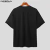Мужские футболки Топы INCERUN 2023 Корейский стиль Мужские футболки с дизайном сращивания Повседневная уличная одежда Мужская металлическая пряжка с короткими рукавами Camiseta S-5XL