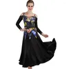 Stage Wear Ballroom Dance-jurken lange mouw flamenco dansenkostuum off-shoulder dames moderne wals tango jurk