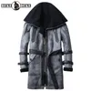 Men's Jackets Double Collar Sheepskin Coat Men Winter Warm Sashes Real Fur Overcoat Streetwear Zipper Medium Long Biker Oversize 4XL 231108