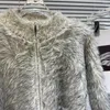 Kadın Düğümleri 2023 Kış Rüzgar Saç Yün Kumaş Metal Fermuarı Kız Örme Kazak Hırka Kadınlar Kısa Gevşek Gri Ceket