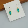 Dangle & Chandelier Hook Stone Real 18K Gold Plated Blue Glass Gem Dangles Earrings Jewelries Letter Gift With free dust bag