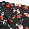 Vrouwen Nachtkleding QSROCIO Kerst Herfst Zwarte Zijde Zoals Kraagvorm Sneeuwpop Print Lange Mouw Pyjama Set Homewear