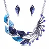 Necklace Earrings Set European And American Oil Dripping Curved Leaf Pendant Earring Wholesale Retail