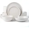 Pratos Redondos Stoare 16pc Conjunto de Louça de Tigela Dupla para 4 Jantares e Tigelas de Massa de Cereais Laterais - Matte White9241