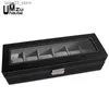 Schmuckschatullen 6 Slot Leder Box Display Schwarz Fall Luxus Schmuck Lagerung Klarglas Deckel Staubdichter Halter Kommode Bin Tischorganisatoren Q231109