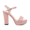 Sandalen Zomer 320 Hakken Damesmode Platform Vierkante Hak Schoenen Vrouw Open Teen Gesp Feest Roze Beige Rood