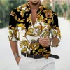 Męskie koszule Złote Luxury Hawaje Mężczyzn Mężczyzn Modny Koszula z długim rękawem Bluzki na plażę Ubranie Bluzka Obróć obrońcy powołanie