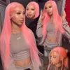 Braziliaanse roze rechte pruiken kant voorkant menselijk haar voor vrouwen transparante kanten frontale pruik zwarte roze pruiken