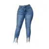 Damesjeansjurken Jean voor dames Hoge taille leggings met franjes en zakken Denim op broek