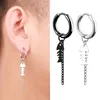 Hoop Earrings 1pc Unisex Titanium Stainless Steel Fish Bone Black Color HipHop Wholesale Punk Chic Tassel Chain Man Party