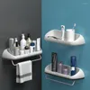 Badaccessoire set Plastic muur gemonteerd opbergrek Multifunctionele toilethanddoekplank Huishouden Creatieve toiletholder Badkamer
