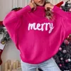 Maglioni da donna Maglione lavorato a maglia di Natale Donna Dolcevita Manica a pipistrello Merry Pullover Moda femminile Anno Lettera Ricamo Maglioni rossi 231108