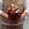 Buquê de flores de casamento para noiva, buquê artesanal de rosas em crochê para presente de aniversário e dia dos namorados