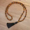 Catene 108 perle Mala Collana con perline occhio di tigre Nero opaco Onice Ciondolo con nappa Chakra Yoga Amicizia Guarigione Equilibrio