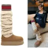 Nouvelle plate-forme bottes de neige lettre femmes bottes hautes chaussettes en laine tricotée hiver bottes empilables en coton chaud bottes ugglie bottines pantoufles