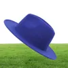 Gemvie fedora hatt med röd randen dubbel färg ull filt hatt för kvinnor panama gamble wide brim jazz cap 2020 new2360546