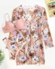 Women's Swimwear Floral Twist Low Waist Bikini Set Cover Up Swimsuit For Women Push Up Long Sleeve Three Pieces Swimwear Beach Bathing Suits 230408