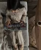 Pyjamas Ensembles de pyjama à carreaux marron à col rabattu pour fille mignonne. Ensemble de pyjama vintage pour enfants en bas âge. Vêtements de détente pour le sommeil. Vêtements pour enfants 231124