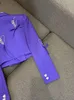 2023 Autunno viola tinta unita nastro cravatta fiocco blazer manica lunga risvolto con risvolto strass doppiopetto cappotti corti outwear O3N022207