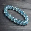 Brin 9.5mm véritable naturel bleu gemmes pierre bracelet à breloques Femme lâche Transparent femmes Stretch cristal perle