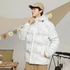Jaqueta masculina de inverno com capuz, folha de bordo impressa acolchoada à prova de vento, casaco de algodão masculino, ferramentas coreanas, tops soltos 231108
