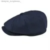 Geizige Brimhüte Bottela Wolle Tweed Navy Blue Fischgramm Zeitungsjunge C-Männer 8-Viertel-Panel Cabbie Flat CS Women Fahrer Beret Hatl231109