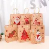 Presentförpackning 24st jul Kraft Paper Bag Santa Claus Snowflake Small Bell Packaging Supplies Xmas Väskor