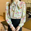 Chemisiers pour femmes Tulipe Imprimer Soie Femmes Chemises Bureau Coréen Dame Bouton Chemise À Manches Longues Blusas Mujer De Moda 2023 Verano Camisas