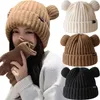 BeanieSkull Caps Y2K Bär Ohren verdicken Hüte Frauen weiche Harajuku Plüsch Ohr Kopf Schutz süße gestrickte koreanische Wolle Cool Girl handgemachte Beanie 231109