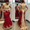 Prom Pink Dark Red Mermaid Evening Dresses Wear Scoop Neck Lace Appliques Crystal Beaded Sleeveless Sheer Back Formal Dress Party Gowns Custom made