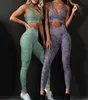 2 pçs conjunto de yoga sem costura camuflagem mulheres roupas de fitness esportes wear ginásio leggings acolchoado push up com tiras sutiã esportivo ternos8932373