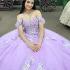 Lyx lavendel glänsande älskling quinceanera klänning 2024 blommor applikationer födelsedag prom klänningar söt 16 klänning korsett