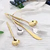 Set di posate Set di posate in oro di alta qualità Set di posate in acciaio inossidabile Lucidatura a specchio portatile Bistecca Forchetta Cucchiaio Coltello Bacchette 1pc