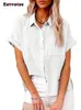 Blouses Femmes Eotvotee Coton Lin Chemises Solides Femmes Col Rabattu Manches Courtes Boutonné Bureau D'été Dames Casual Chic Top