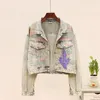 Jackets femininos Autumn Fashion Print Graffiti Pintado à mão Mulheres curtas Mulheres de manga longa de manga longa fêmea de jeans