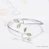 Bangle 925 Sterling Sliver Simple Fashion Green Leaves Opals Bracelets Clothing Accessories Resizable For Women Gift