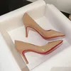 Chaussures à talons hauts pour femmes, bas rouges brillants, bout pointu sexy 6cm 8cm 10cm 12cm, chaussures de robe de mariée, escarpins pour femmes nus et noirs brillants avec boîte et sac en daim rouge, taille 34-44