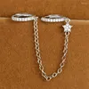 Hoop Earrings Trendy Double Ring Chain Pentagram Rhinestone Silver Golden Plated For Women Elegant Cool Party Jewelry Gifts